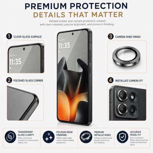 Image of ArmourPro Edge to Edge Tempered Glass for Motorola Edge 70 Max with Black Camera Ring Guard, 9H Screen Protector, Anti-Scratch, Anti-Fingerprint, Bubble-Free Installation Kit