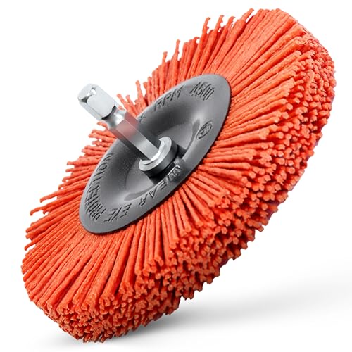 S&R Brosse Perceuse Nylon Poncage Nettoyage Bois. Brosse Circulaire 100mm en Nylon AGRESSIF à queue hexagonal 1/4 '(6.35 mm)