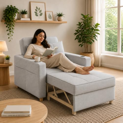 Image of Casaliving Treshta Seater Pull-Out Premium Fabric Sofa Cum Bed Sofa Set for Living Room Premium Fabric Sofa Set for Living Room Sofa Cum Bed (Cream Brown, 1 Seater)