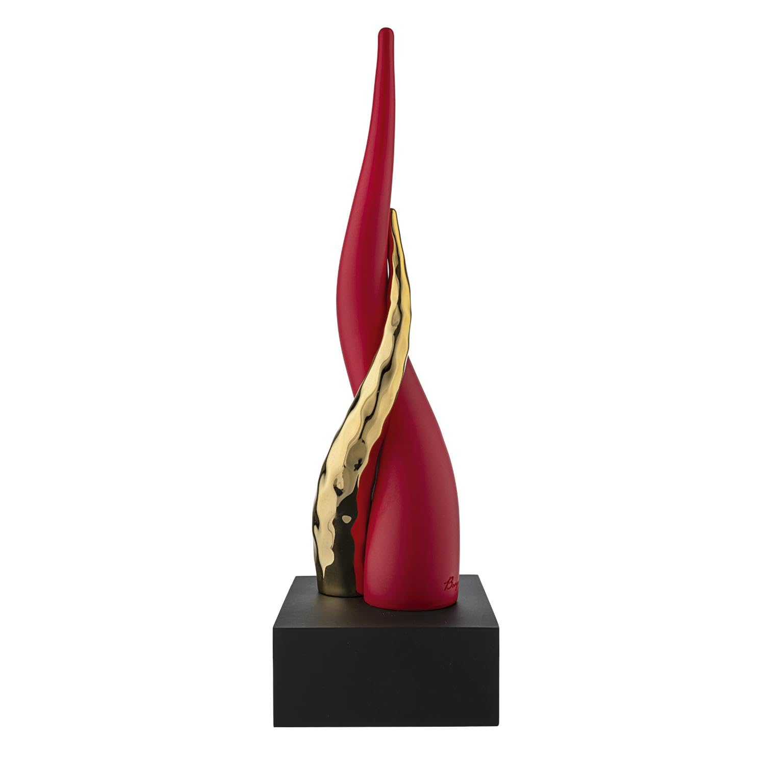 Cornetto Corni Intrecciati Base Nera Corno Rosso Oro 28cm Marmorino