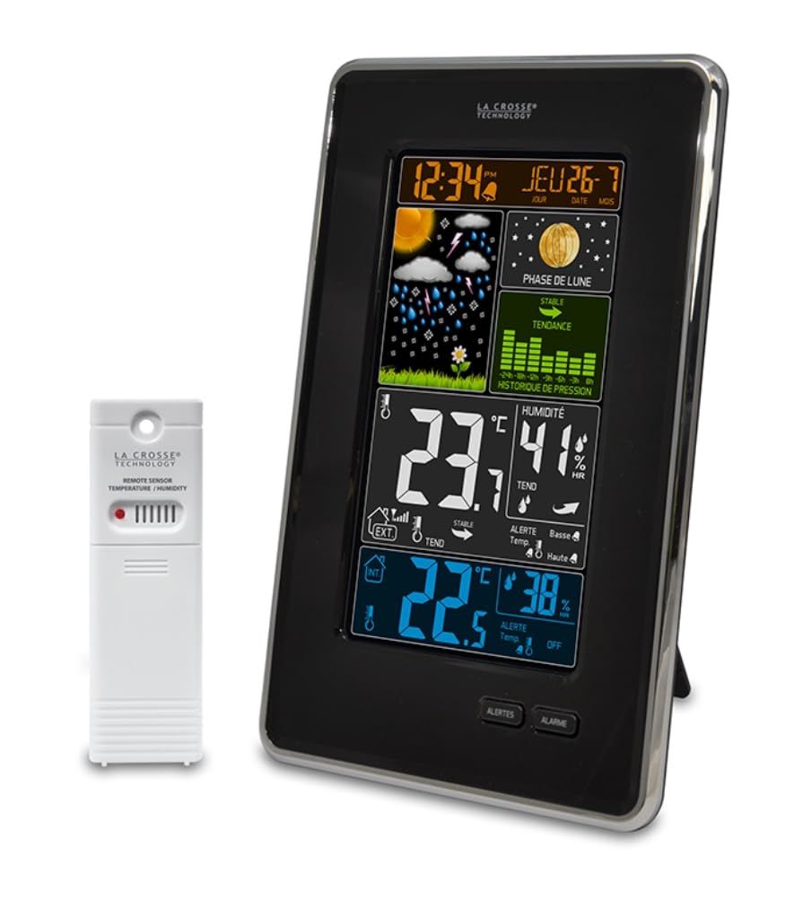 La Crosse Technology WS6835-BLA - Stazione meteorologica con Schermo a Colori e Fasi lunari, Colore Nero