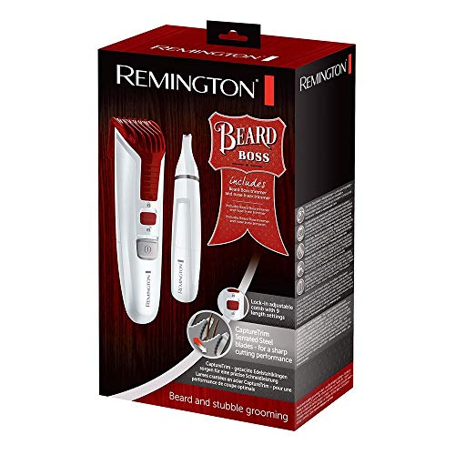 Remington Beard Boss MB4122 – Kit Barbero y Cortapelos para Nariz, Orejas y Vello Facial, Cuchillas Inox, Blanco y Rojo… - Imagen 3