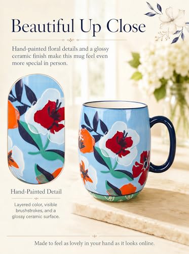 Taza grande de cerámica pintada a mano 24oz floral miniatura 5