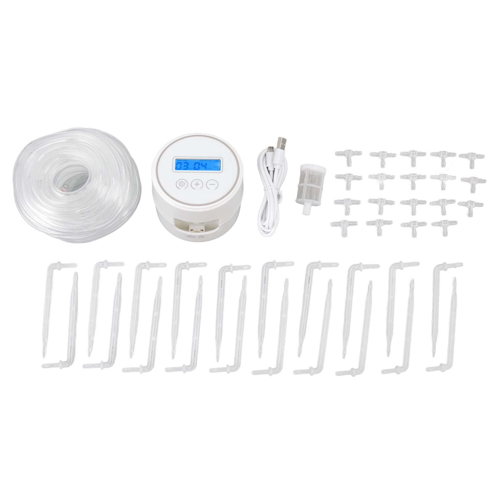 Automatisches Bewässerungssystem, intelligenter Bewässerungs-Timer, batteriebetrieben, USB-betrieben, programmierbar, für 20 Topfpflanzen, Garten, Gewächshaus, Balkon, Weiß, 9 x 9
