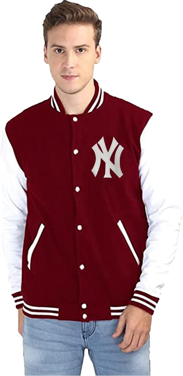 Koverify Newyork Lettermen Jacket For men/College Varsity Jacket for Men with Embroidered Patch of NY