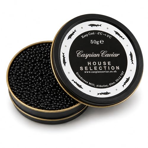 Caspian Caviar House Selection 50g | Premium Siberian Baerii Sturgeon | Rich Nutty Flavour with Dark Eggs | Malossol Lightly Salted | Specially Selected by Caspian Caviar