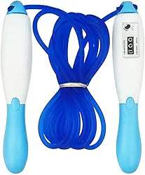 Corda De Pular Ajustável Com Contador Cabo Ergonômico Azul E Branco 2,6M Exercício Fitness