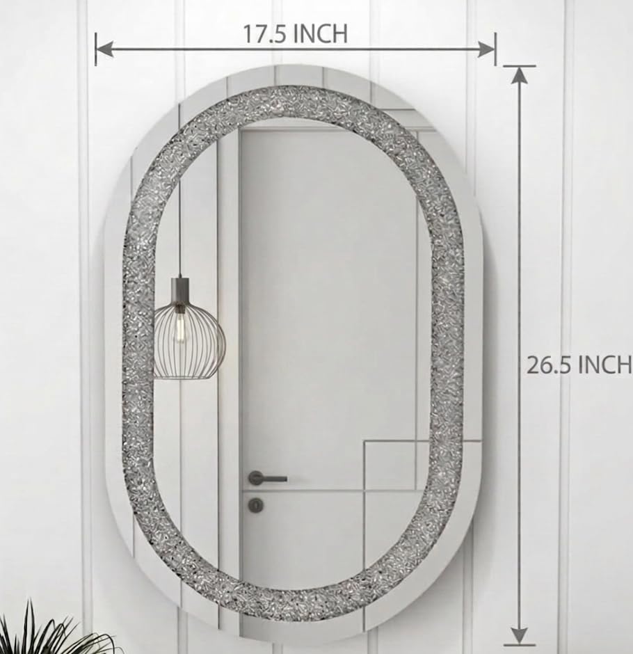 Image of Alfa Design Diamond Wall Mounted LED Mirror | Touch Sensor 3 Light Modes (Warm, Natural & Cool White) | for Bathroom Vanity Mirror, Washbasin, Farmhouse & Bedroom Capsule Crystal LED 27 x 18 inch