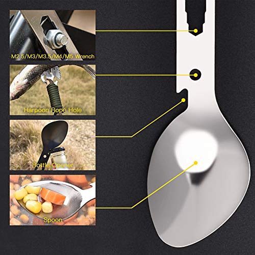 Sporks ao ar livre, Andoer 6 PCS Multifuncionais para camping Sporks de aço inoxidável Funcional ao