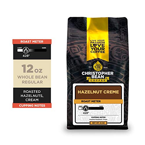 Christopher Bean Coffee - Hazelnut Creme Flavored Coffee, (Regular Whole Bean) 100% Arabica, No Sugar, No Fats, Made with Non-GMO Flavorings, 12-Ounce Bag of Regular Whole Bean coffee