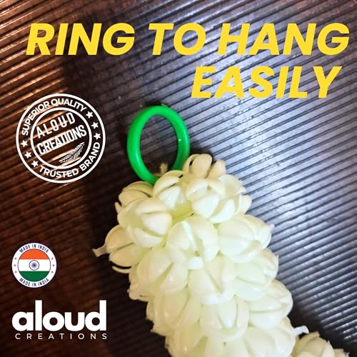 Image of ALOUD CREATIONS 6Pc Decorative Artificial Mogra (Jasmine) Flower Garlands String with Bell for Diwali, Home Decoration, Pooja Room, Wall Hanging Toran, Main Door Wedding Decor - 2.5 feet / 30 inches