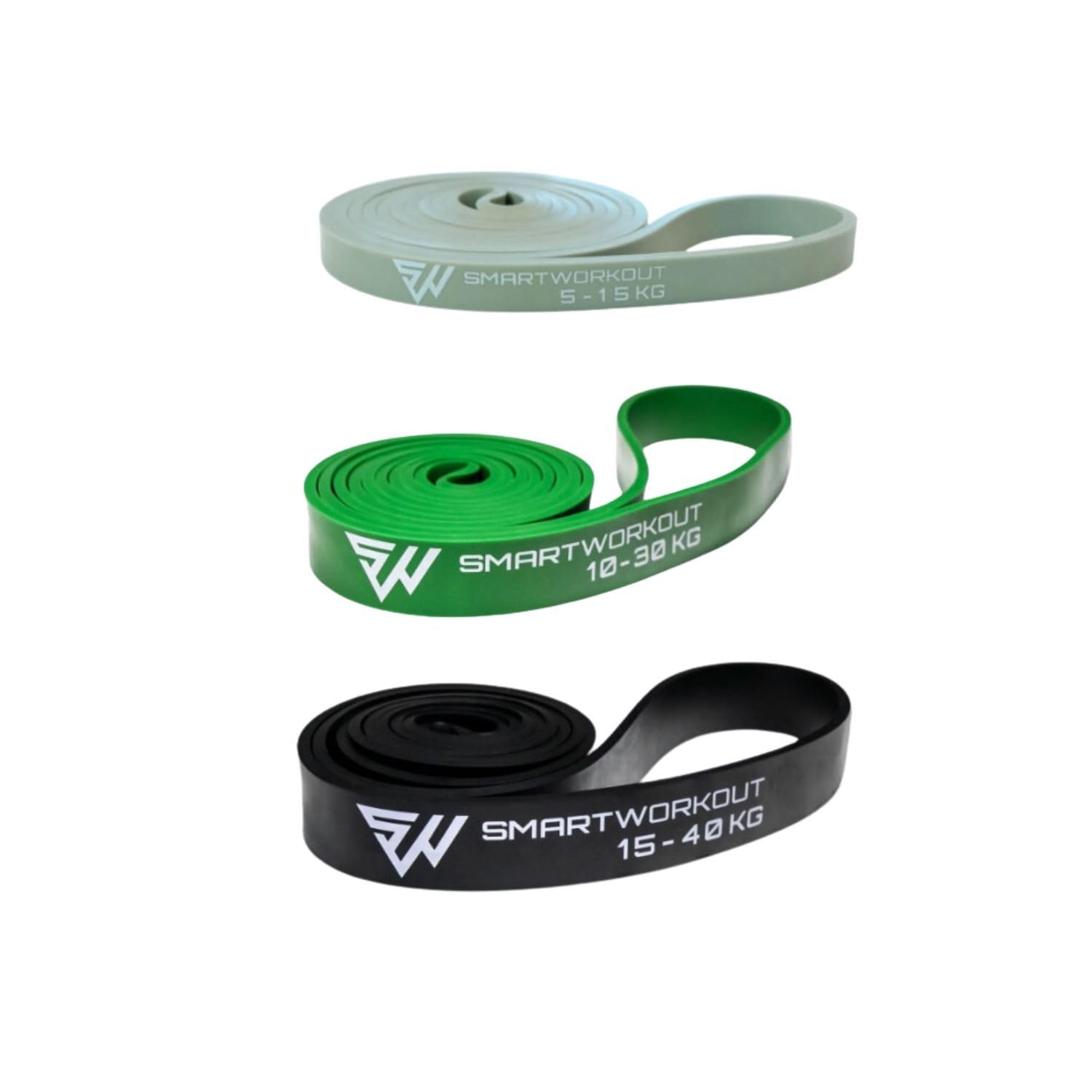 SmartWorkout - Pack de 3 Bandes de Résistance en Latex Naturel - Élastiques de Musculation, Fitness, Yoga, Pilate - 3 Résistances de 5kg à 40kg