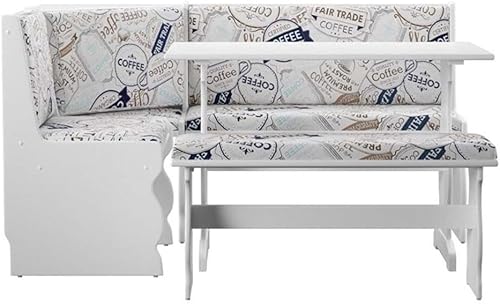 Miniatura 6 de Riverbay Furniture Juego de comedor de esquina tapizado de madera y tela de transición con mesa, banco y unidad de esquina, requiere montaje alguno,