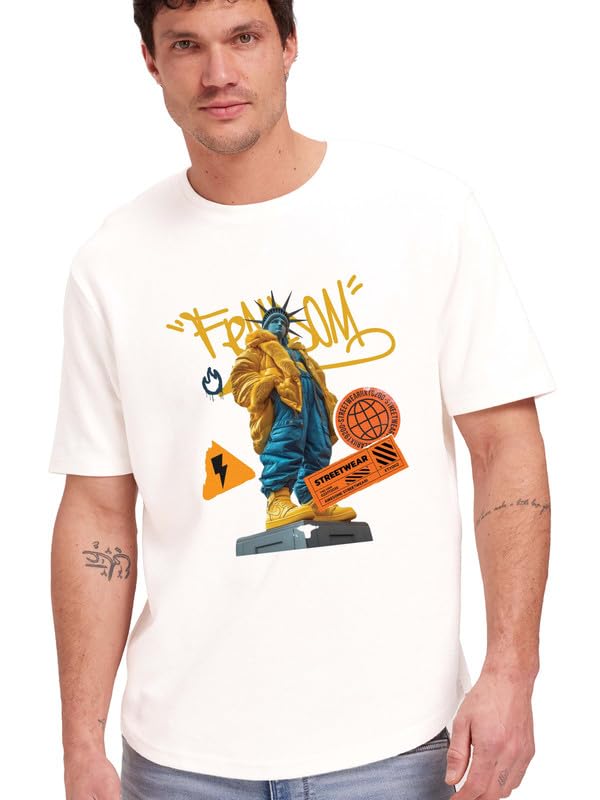 Image of JUARI BE A GENTLEMAN Men's Printed Cotton T-Shirt - Round Neck, Regular Fit, Soft & Comfortable - Trendy Casual Half Sleeve T-Shirt for Everyday Wear - Stylish & Breathable Fabric for All-Day Comfort