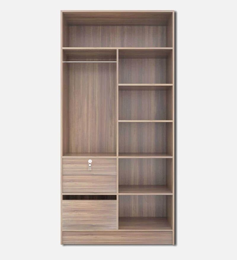 Image of Engineered Wood 2 Door Wardrobe with Locker and Drawer for Bedroom with Multiple Shelves