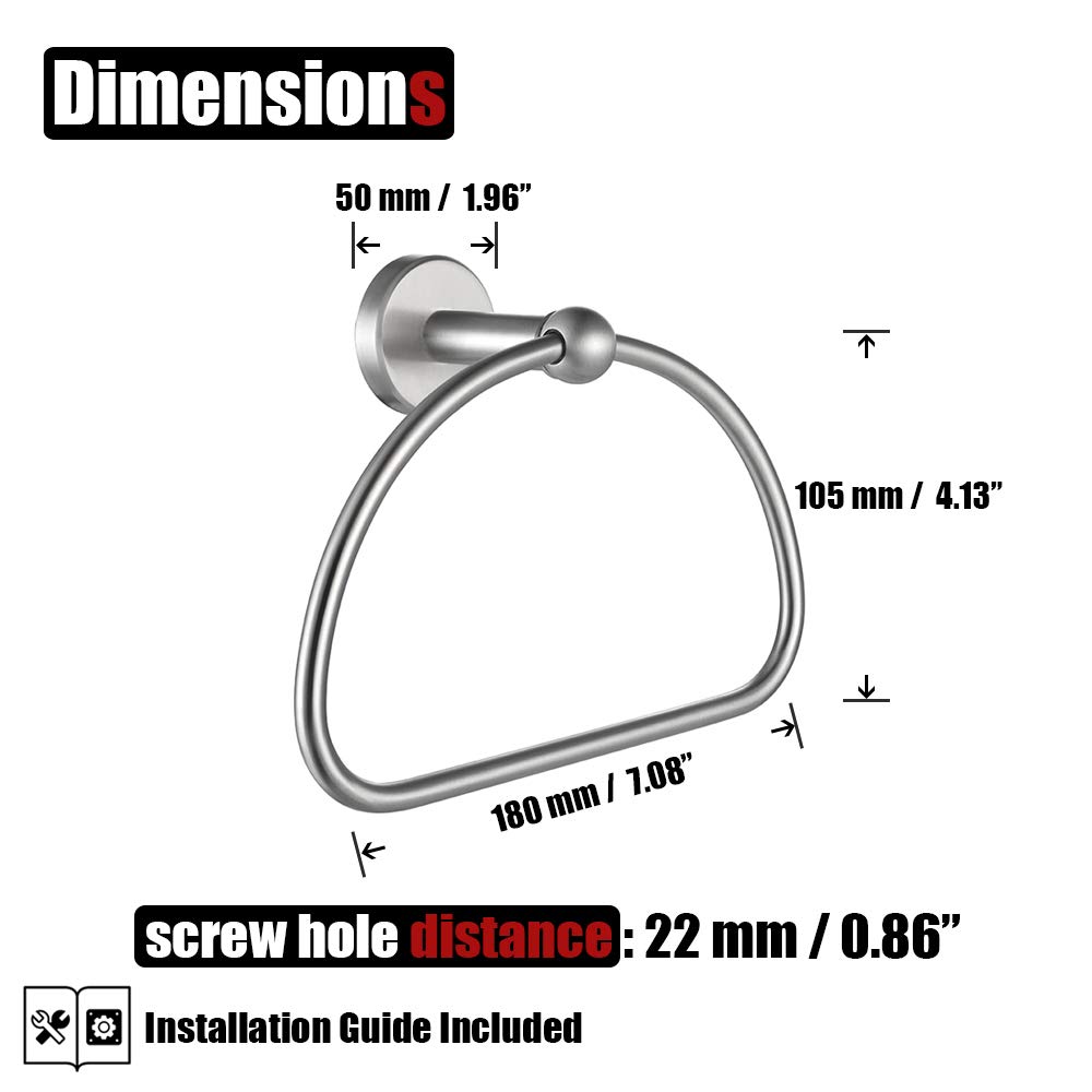 JQK Towel Ring, Stainless Steel Half Ring Towel Holder for Bathroom 7 Inch Brushed Finished Wall Mount, TR160-BN - Image 2