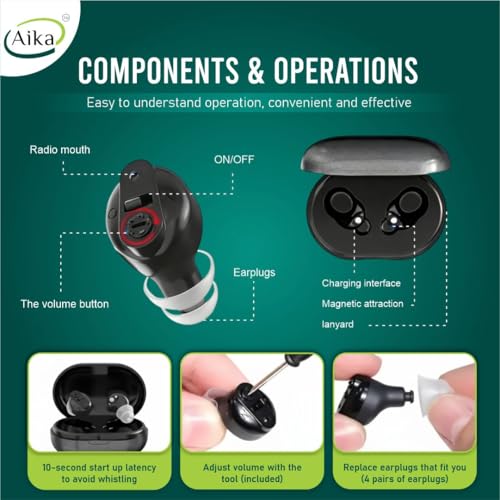 Image of Aika AG-7901 Digital Wireless Rechargeable Mini CIC Ear Hearing Aid Machine Device for Old Age and Seniors (Black, 1 Piece, With Dry Kit, 1 Year Warranty)