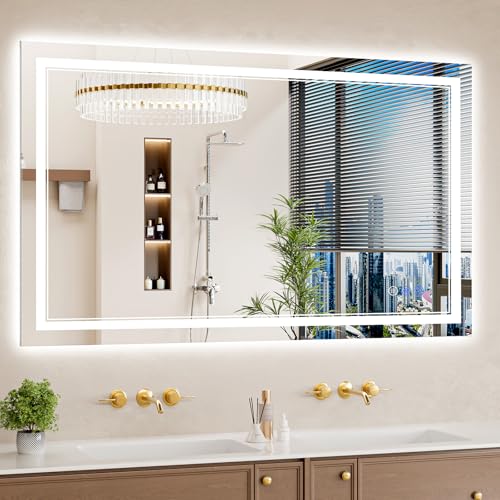 WISSMIELS 30'x50' LED Bathroom Mirror with Lights, Anti-Fog, Backlit + Front Lit, Dimmable, Led Vanity Mirror for Wall, Lighted Bathroom Mirror, 3 Colors, Shatter-Proof Tempered Glass