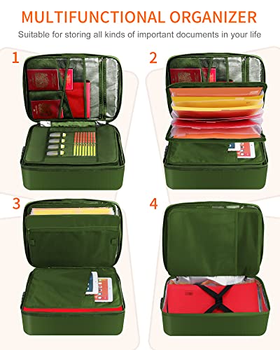 Image of Noiposi Fireproof Document Box with Lock 5200℉ Water Resistant | Portable ,Home ,Travel Strong Document Storage Organizer with 7 pockets for Important Documents and File ,Green
