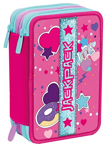Preisvergleich Produktbild Jackpack 3-Fach Federmäppchen, Rosa, Stöckig mit Schulzubehör: Farbstifte, Stifte