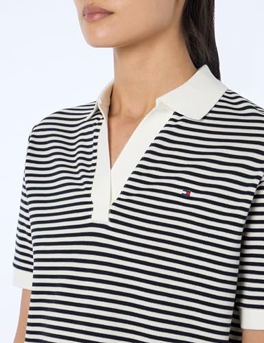 Tommy Hilfiger Damen Poloshirt Kurzarm Regular Fit, Mehrfarbig (Mini Stp Desert Sky/ White), M – Ansicht 2