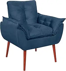 Vit Decor Poltrona de Acento Bege Conforto Retrô Design Curvo com Almofadas Soltas e Pés Palito de Madeira - Poltrona para Sala de Estar, Leitura e Quarto (Azul Marinho)