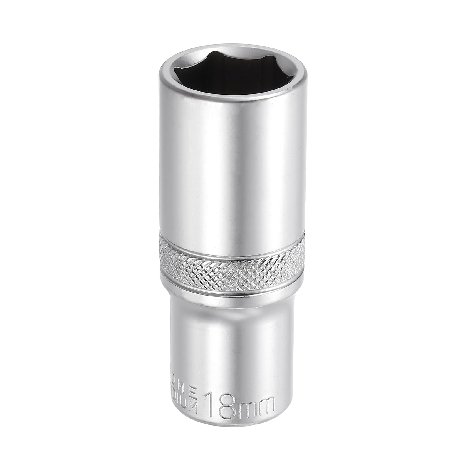 sourcing map 6 Points Deep Socket 3/8" Drive 18mm Deep Metric CR-V Steel Polished Nickel Plating Impact Sockets 64mm / 2.5" Long Flip Sleeve Tool for Home Auto Nuts Bolts Repair