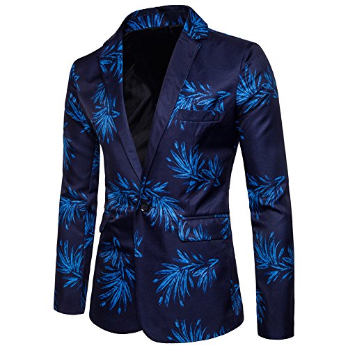 ZhuiKun Chaqueta de Traje Slim Fit Blazer Estampada Abrigos para Hombre Azul S