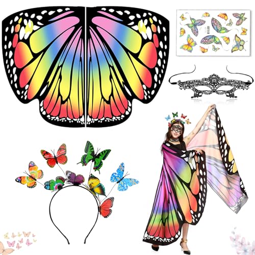 BITOYO Mantella Farfalla, Ali Farfalla Costume, Farfalla Mantello Ali Costume con Maschera, Ali Farfalla Costume Scialle Farfalla per Donna in Poliestere per Festa Carnevale Cosplay Costume da Ballo