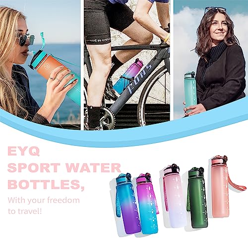 Image of EYQ QuickSpout Water Bottle with Time Marker and Carry Strap, 32 oz, BPA-Free, Non-Toxic, Leak-Proof