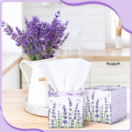 Image of Fourluoo 12 Pack Summer Lavender Facial Tissues Cube Boxes 600 Sheets 3 Ply