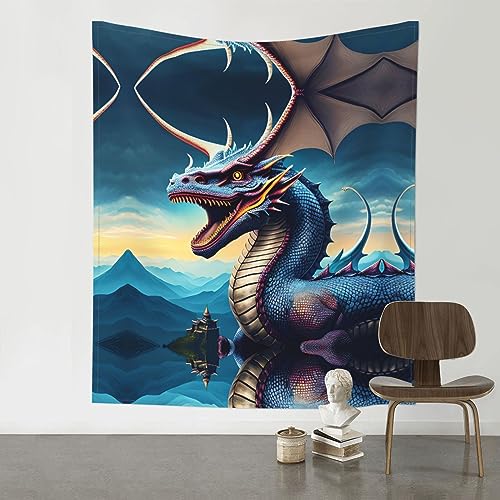 Tapisserie murale dragon rugissant drapé mural salon déco 152x129 cm BROLEO