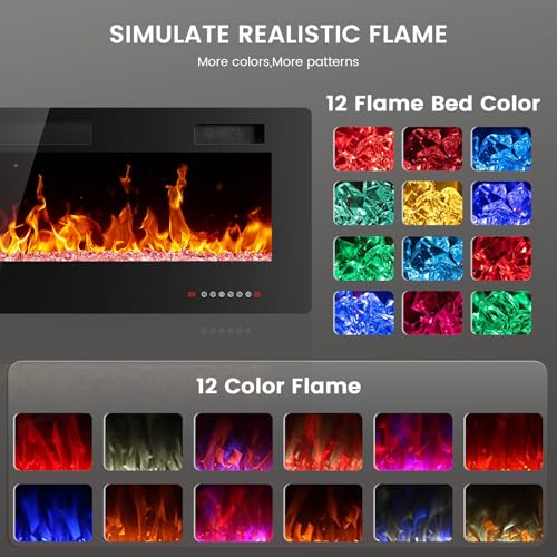 Image of Electactic 50-Inch Electric Fireplace, 12 Flame Colors, Remote Control