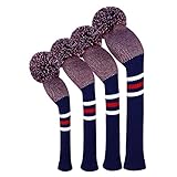 Scott Edward Personalized Knit Golf Club Covers 4 Counts for Woods and Driver Fit Max Drivers Fairways Hybrids/Utility Big Pom Pom Customized Patterns Decorate Golf Bags (Dots)