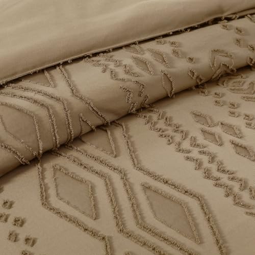 Image of WRENSONGE Full Size Comforter Set with Sheets - 7 Pieces Light Brown Tufted Bed in a Bag Full Shabby Chic Bedding Sets with 1 Comforter, 2 Sheets, 2 Pillowcases & 2 Shams