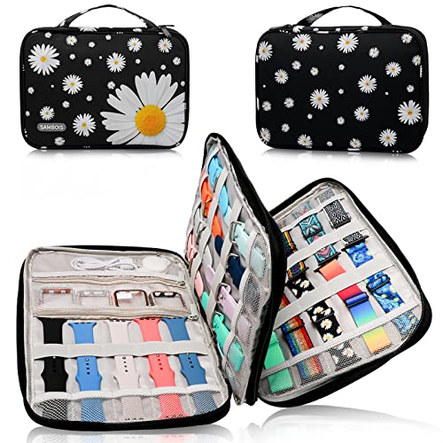 Sambois Watch Band Storage Case Hold 35 Watch Straps Portable Organizer Storage Bag, Watch Band Case Compatible with Apple Watch Band, Watch Band Pin, Cable, Headset and Other Accessories