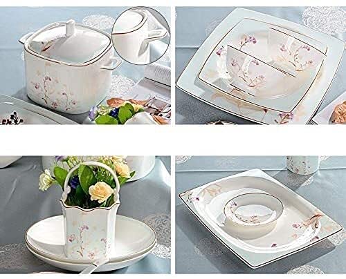 Dinnerware Set per la casa o ristorante speciale, 50Pcs Porcellana Dinnerware Set Premium W/Rims - immagine 6