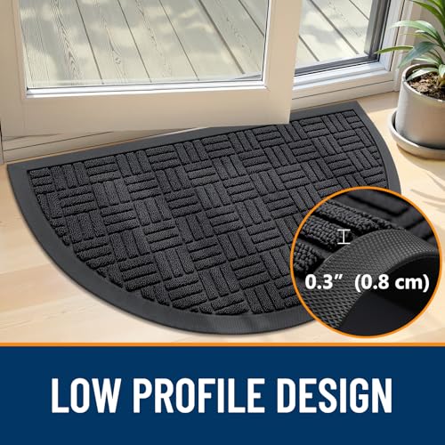 Image of OLANLY Half Circle Door Mat Outside Entrance 29.5x17, Absorbent, Heavy Duty Sturdy Natural Rubber Doormat Indoor Outdoor, Fade Resistant, Non-Slip Backing Low Profile Floor Mat for Entryway, Black