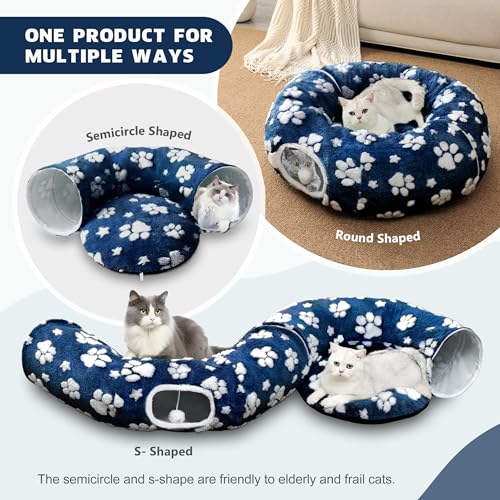 Image of Cute Round Cat Tunnel for Indoor Cats, Blue Paw