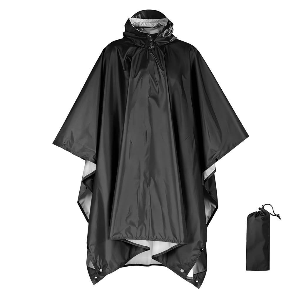 Adult Hooded Rain Coat,3 in 1 Rain Coat Canopy Sun Shade Outdoor Waterproof Gear Full Cover Poncho Riding Poncho Packable Travel Camping Gear with Storage Bag