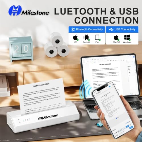 Image of P8008WD A4 Size Thermal Printer Wireless Bluetooth, Inkless, for Mobile Prints, USB, Bluetooth Smart Receipt Printer Compatible with Android, iOS, Windows (P8008WD)