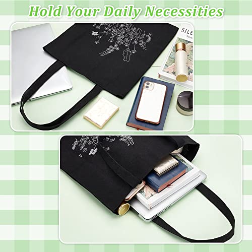 Image of WADORN DIY Canvas Tote Bag Embroidery Kit, Black Personalized Canvas Bag Kit Flower Cross Stitch Kit with Pattern DIY Crafts Embroidery Starter Kit Women Handicrafts Gift for Valentine's Day