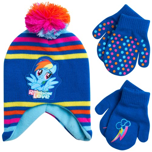 Hasbro My Little Pony Girls Winter Hat and 2 Pair Gloves or Mittens (Toddler/Little Girls), Size Age 2-4, Blue Design - Age 2-4 - Mittens Set - Main Image