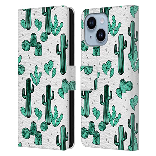 Étui portefeuille en cuir iPhone 14 Plus compatible Apple protection rabat cactus