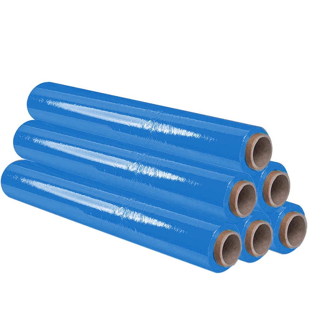 Ofituria Film Azul para Embalar de 50 cm x 200 Metros de Longitud – Rollo de Film Elástico Manual para Embalaje Industrial – 6 unidades