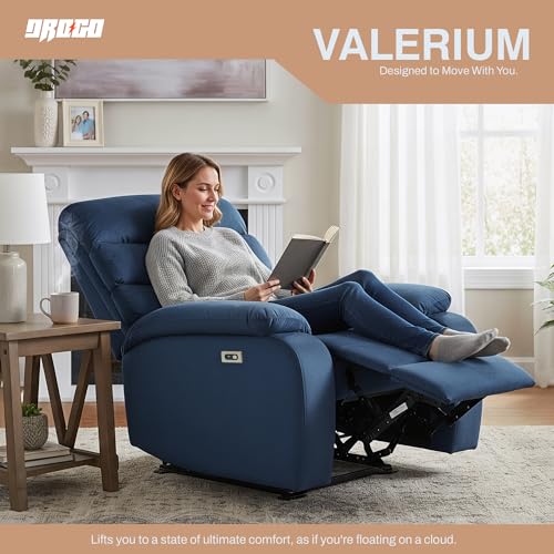 Image of DROGO Valerium Electric Motorised 1 Seater Recliner Sofa with Rapid Recline Technology, Premium Suede Fabric & Padded Body | Recliner Chairs for Home Relax with USB Charge Port (Blue)