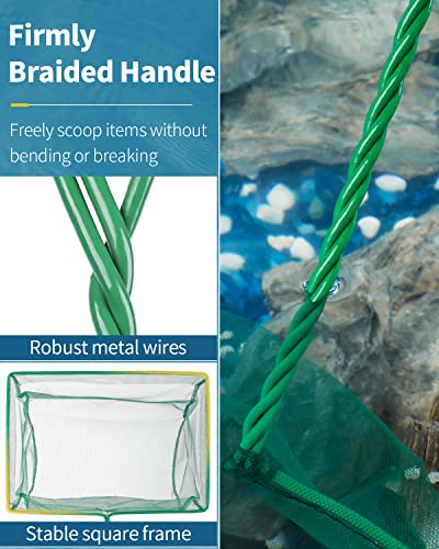 Image of Pawfly Aquarium Fish Net with Braided Metal Handle Square Net with Soft Fine Mesh Sludge Food Residue Wastes Skimming Cleaning Net for Fish Tanks Small Koi Ponds and Pools