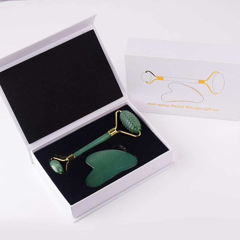 Jade Face Soins Tool Tooooth Rouleaux faciaux du visage et Cap de silicone GUA SHA Set-2 ensembles PCS