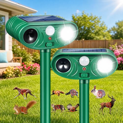 2026 Sonic Fortress Pro Deer Repellent Devices Racoon Repellent Outdoor Squirrel Fortress Pro Animal Repeller Cat Deterrent with Motion Sensor& Light to Scare Skunk Bear Rabbit for Garden Yard(2)