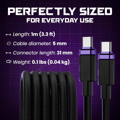 Image of ELO Link 240W Thunderbolt 4 USBC Gaming Cable for XR AR Glasses, 40Gbps, 8K | Thunderbolt 4 and USB-IF certified, 8K 60Hz DP Alt Mode for USB-C display glasses, handhelds, laptops, braided, 3.3 ft (1 m)
